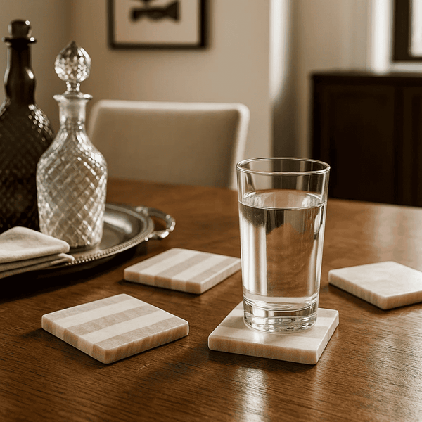 Striped Marble Coasters | Hand Cut Set of 4 Drink Coasters