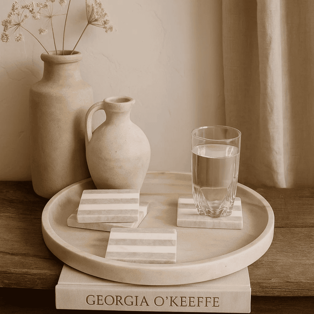Striped marble coasters natural stone detail