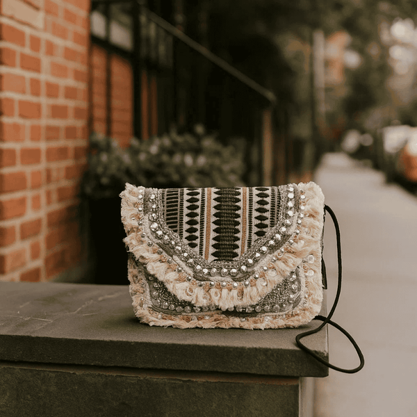 Metallic Sequin Embellished & Fringed Sling Bag – Handcrafted Statement Bag