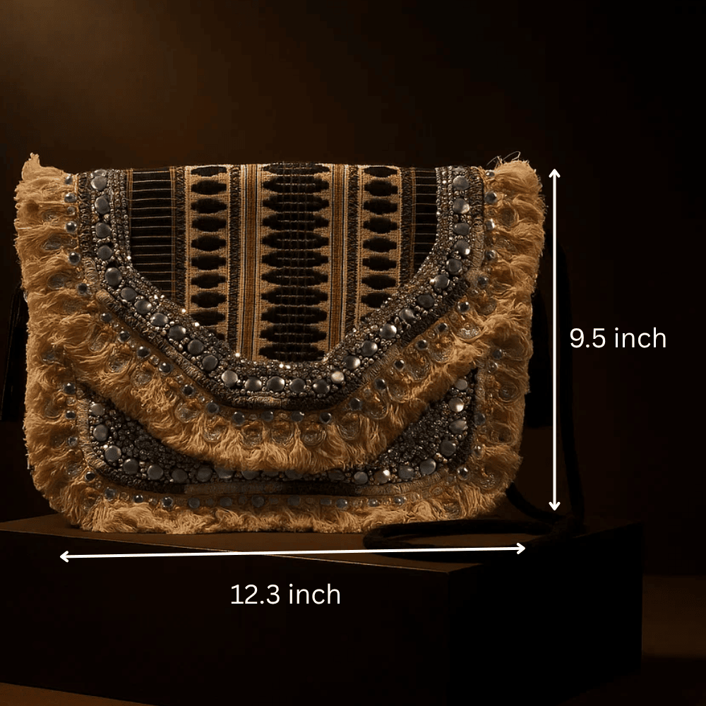 Metallic Sequin Embellished & Fringed Sling Bag