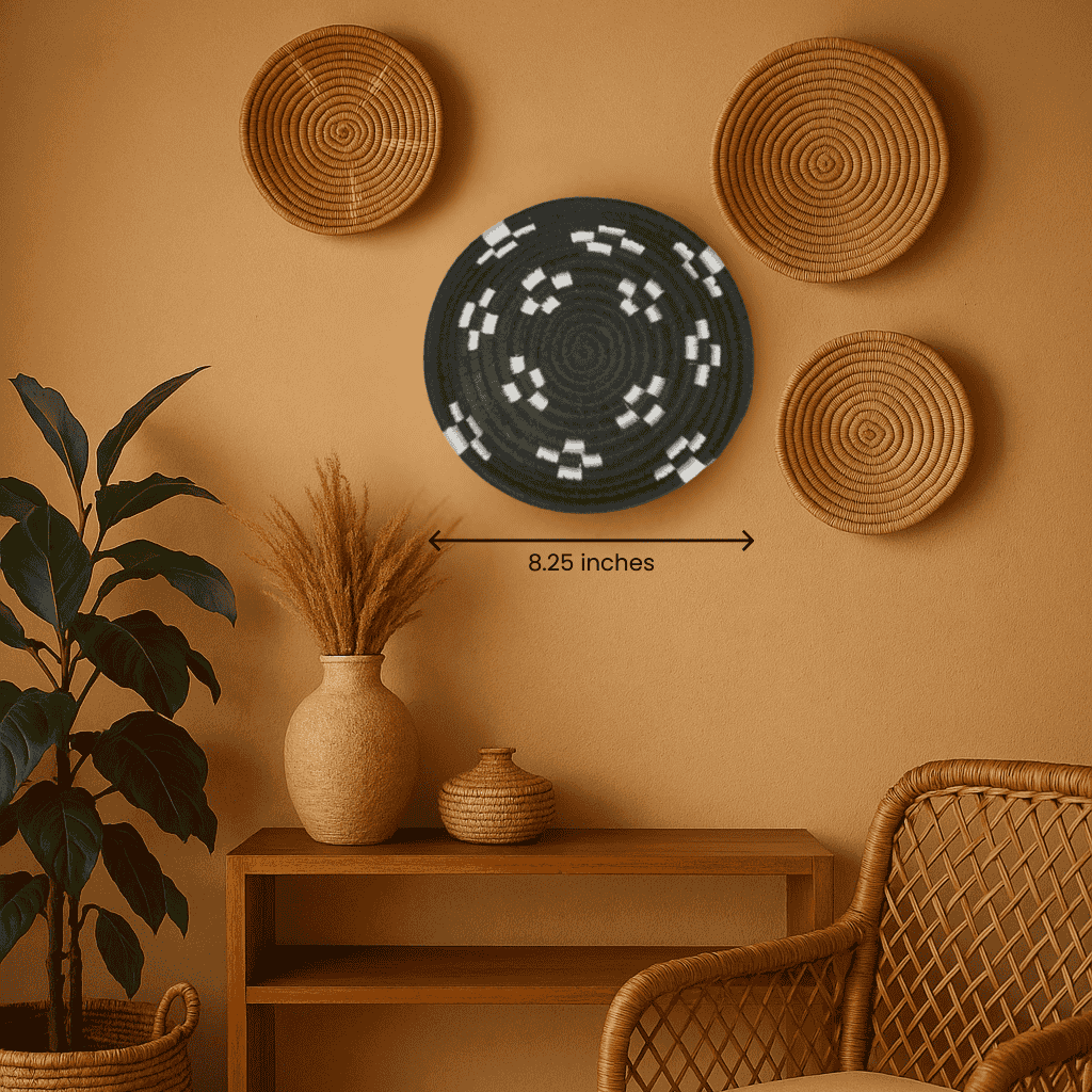 Black sabai grass wall plate front view of round shape