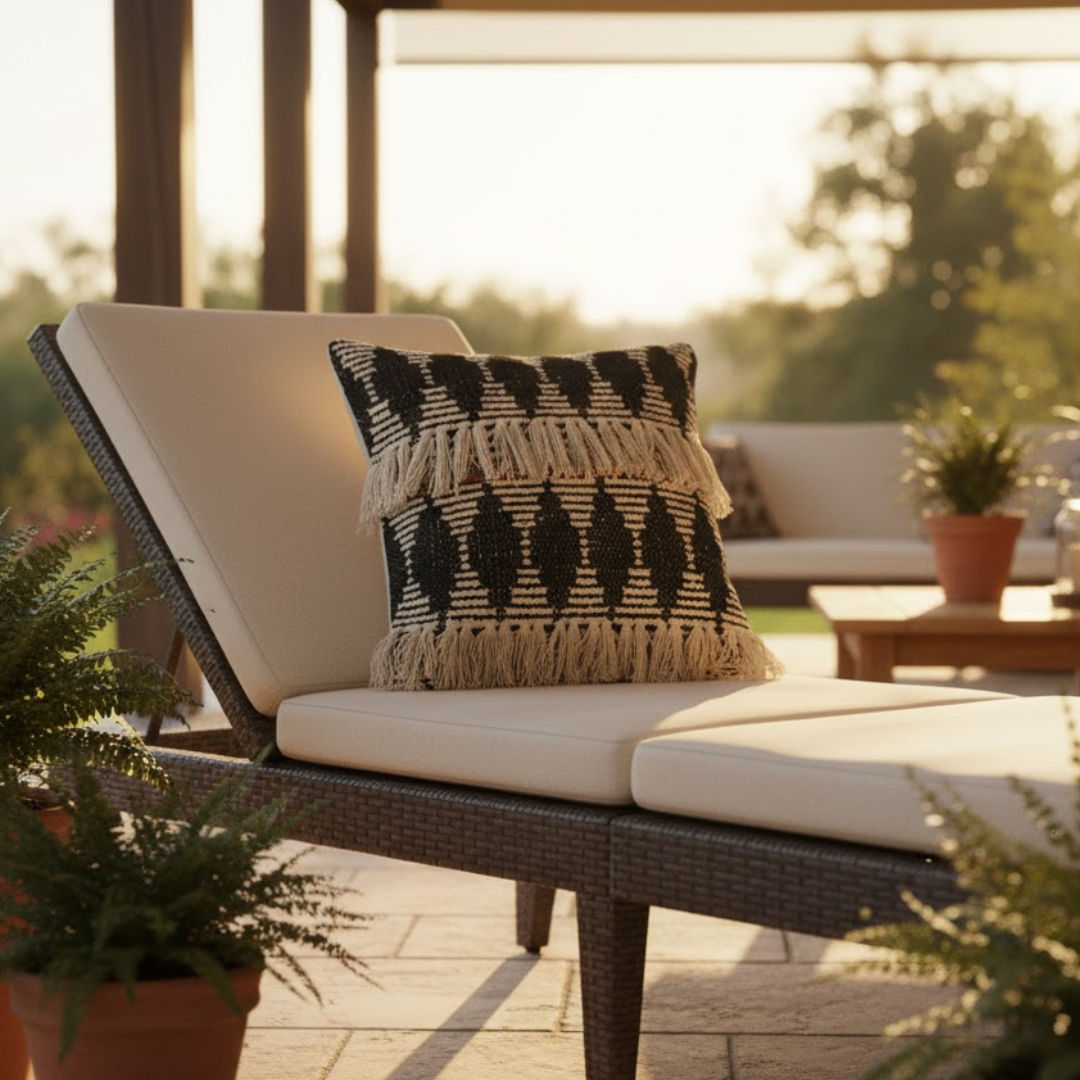 Textured tassel cushion cover concealed zip detail