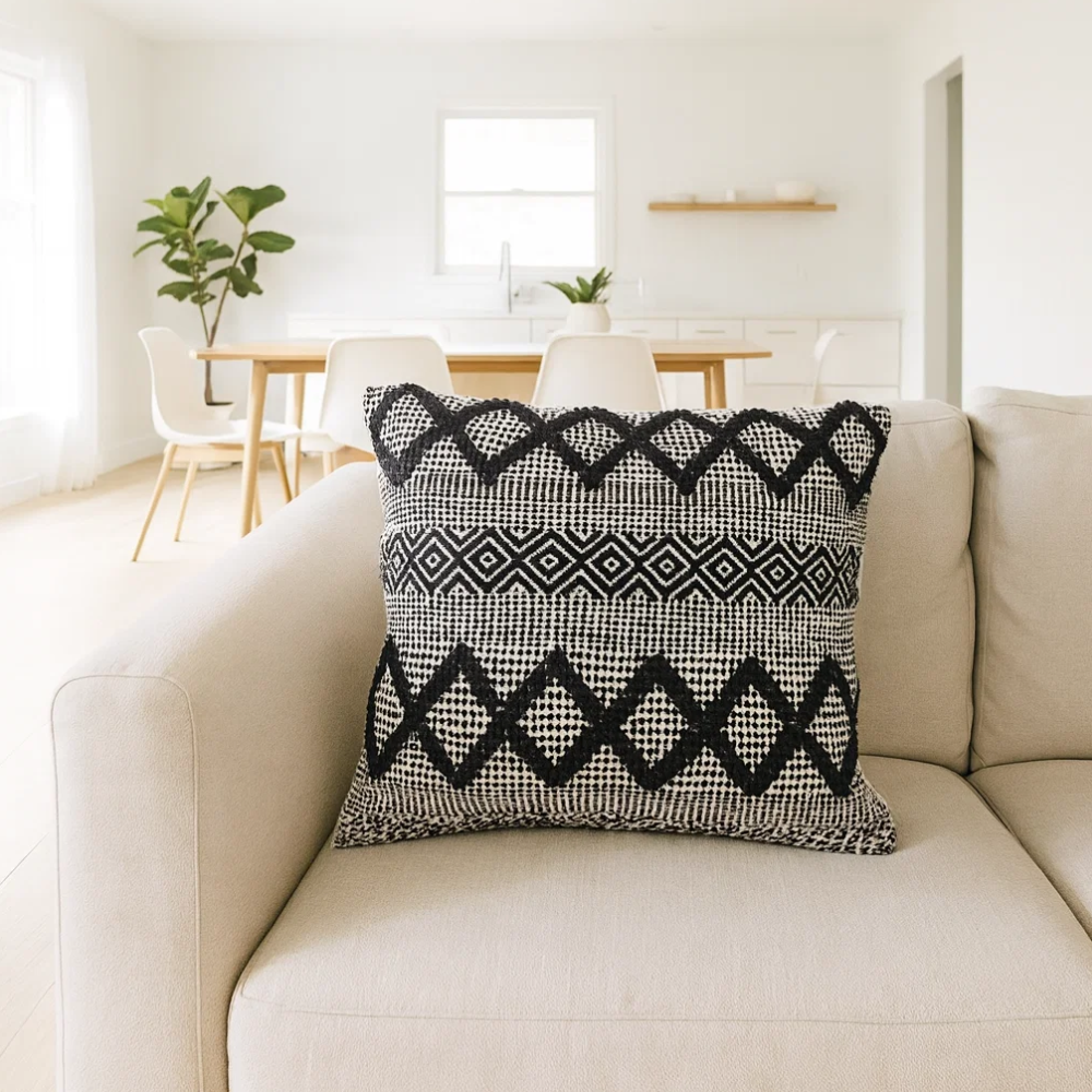 Mono diamond cushion on sofa