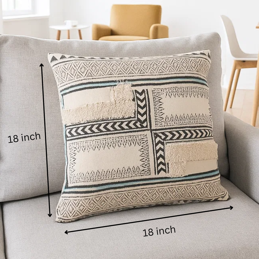 Geometric cotton cushion cover paired with other cushions