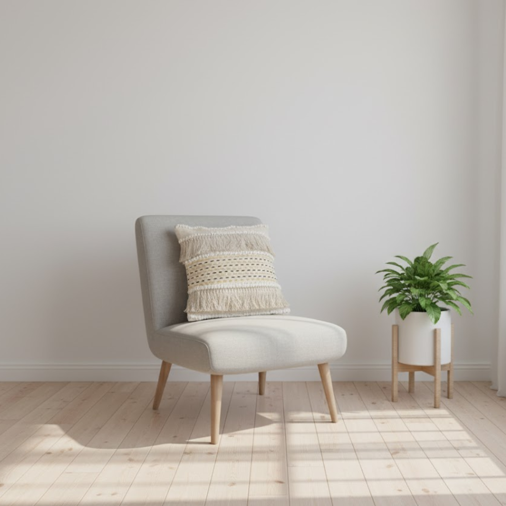 White fringed cushion cover full back view