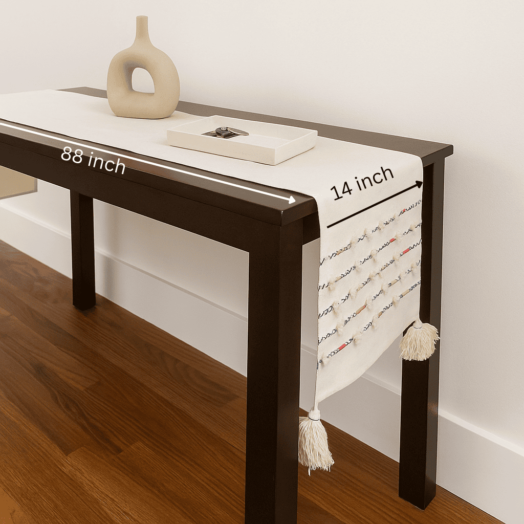 Striped tasseled runner edge detail