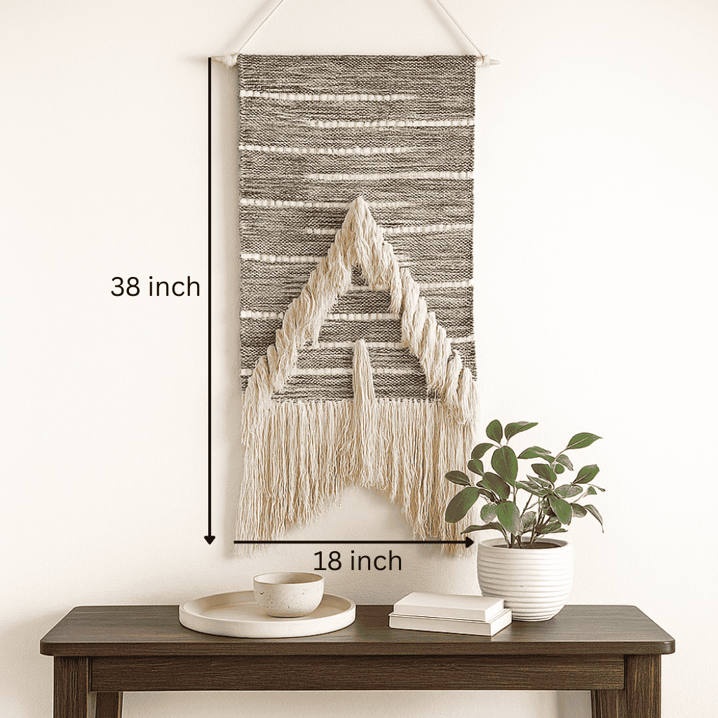 Arrowhead wool and cotton wall hanging detail of fringe