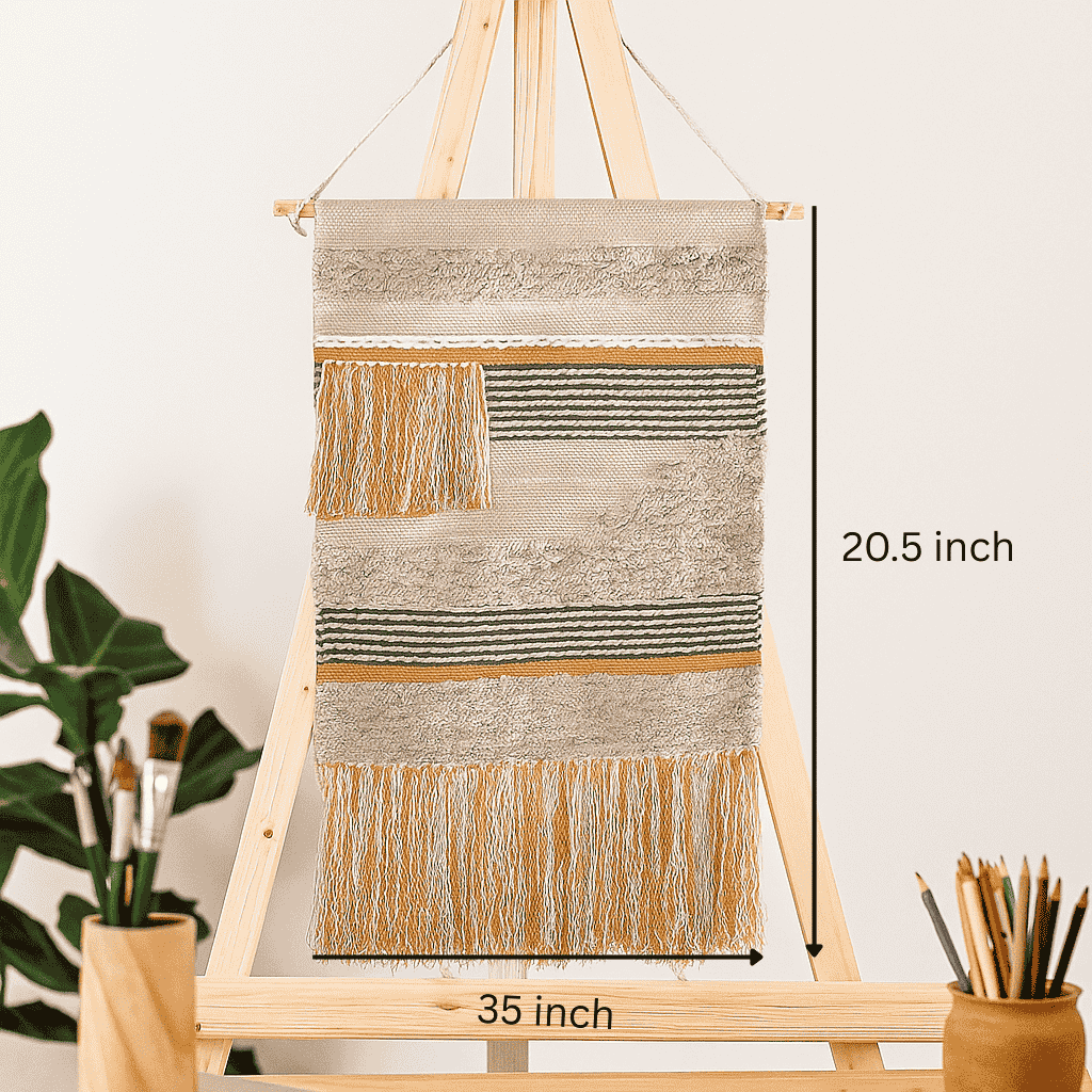 Multicolour cotton fringe wall hanging detail of layered fringe