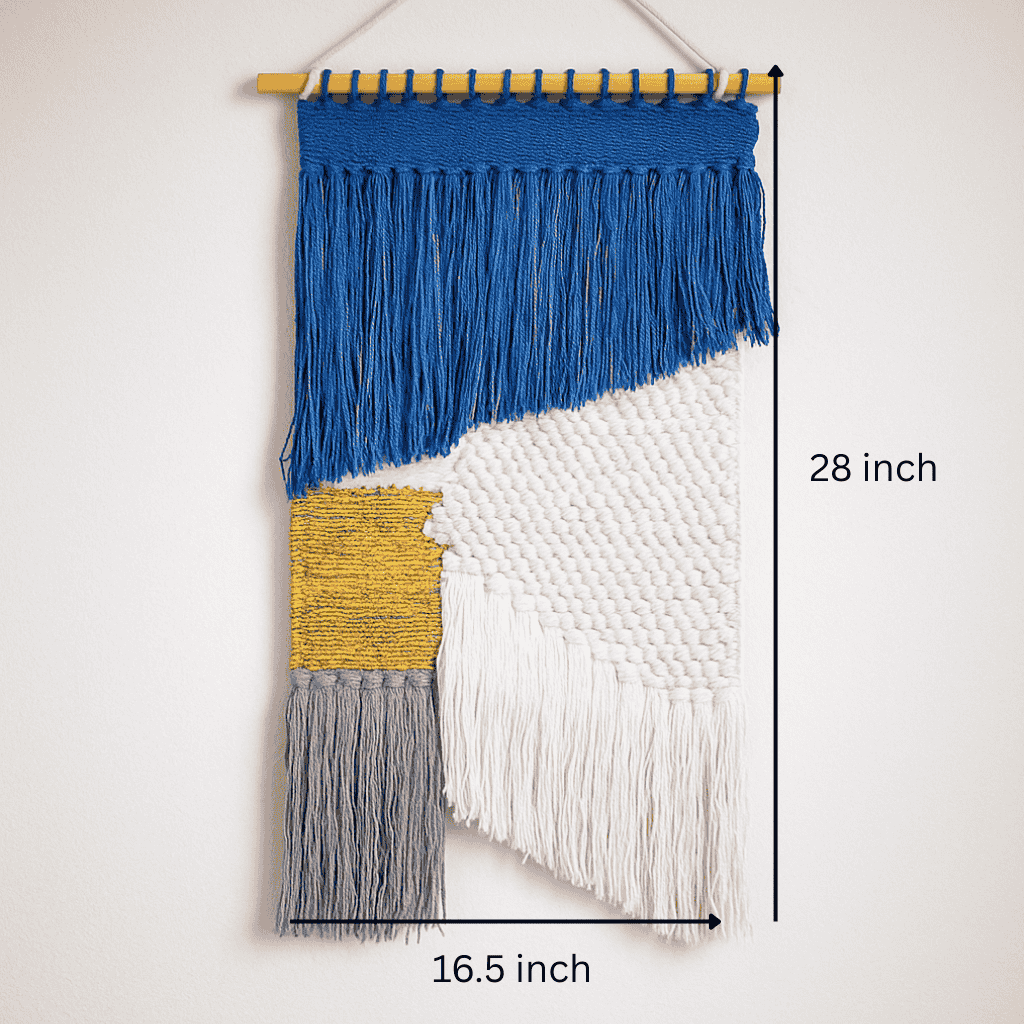 Coastal tasseled wall hanging detail of hand-tied tassels