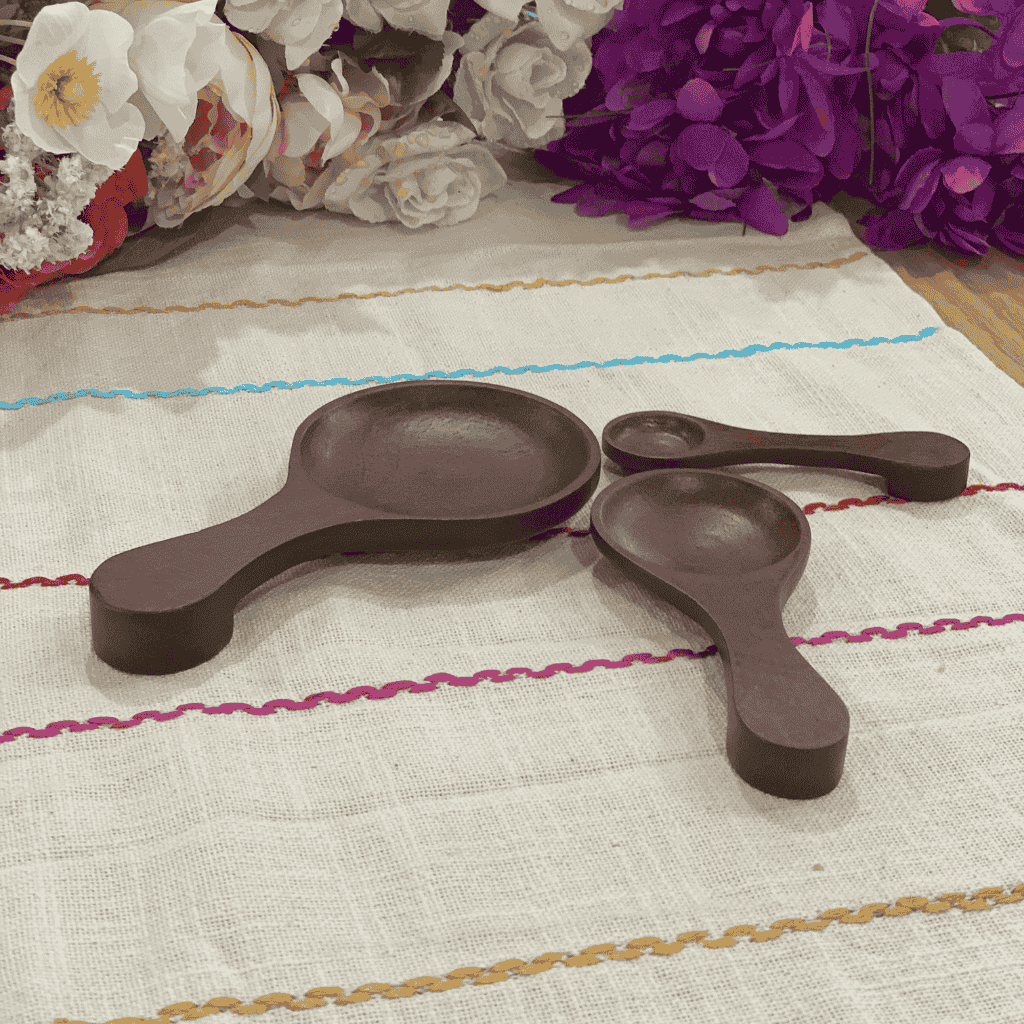 Classic measuring spoons in use