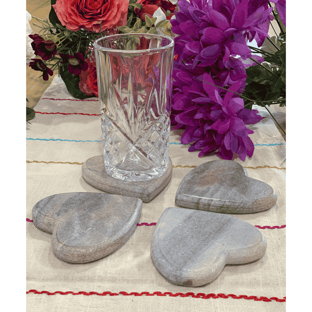 Heart marble coasters at an angle