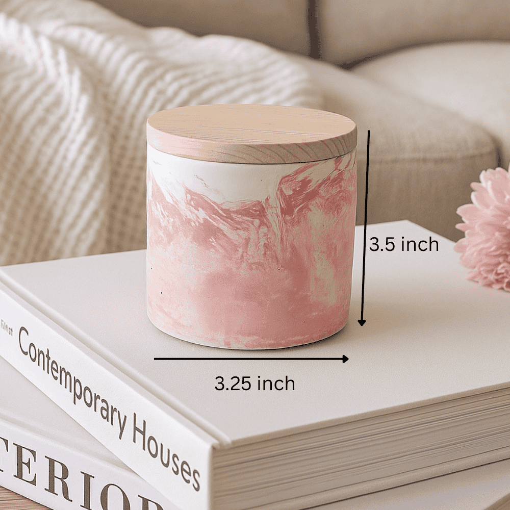 French cut roses concrete jar product flat lay
