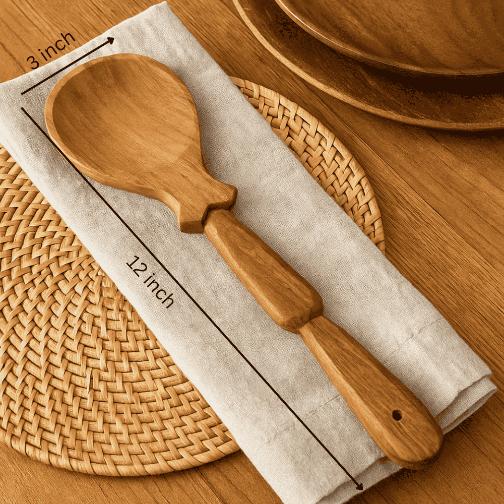 Acacia serving spoon in use