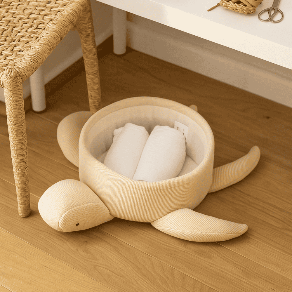 Turtle basket knitted by Gleemium