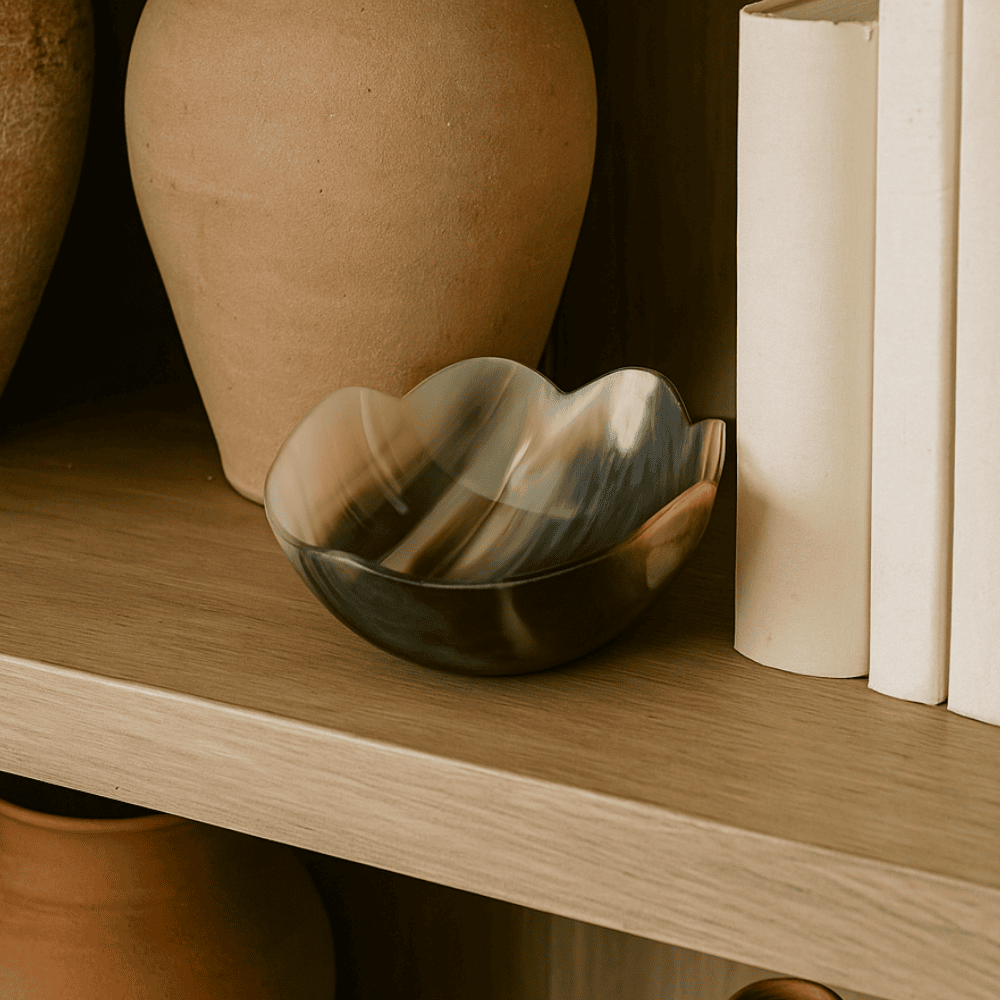 Recycled horn bowl at an angle