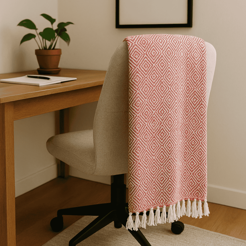 Geometric throw blanket draped over a chair