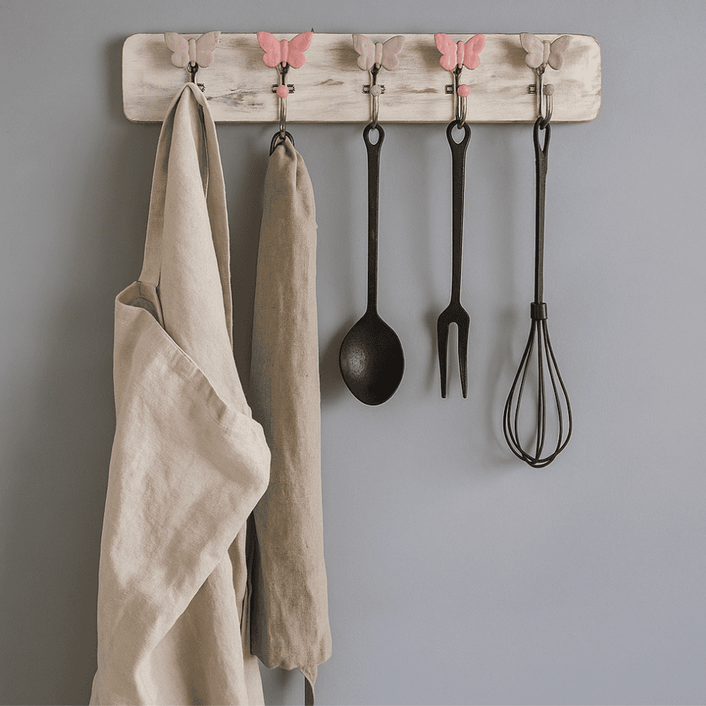Pastel wall hook close-up of distress paint