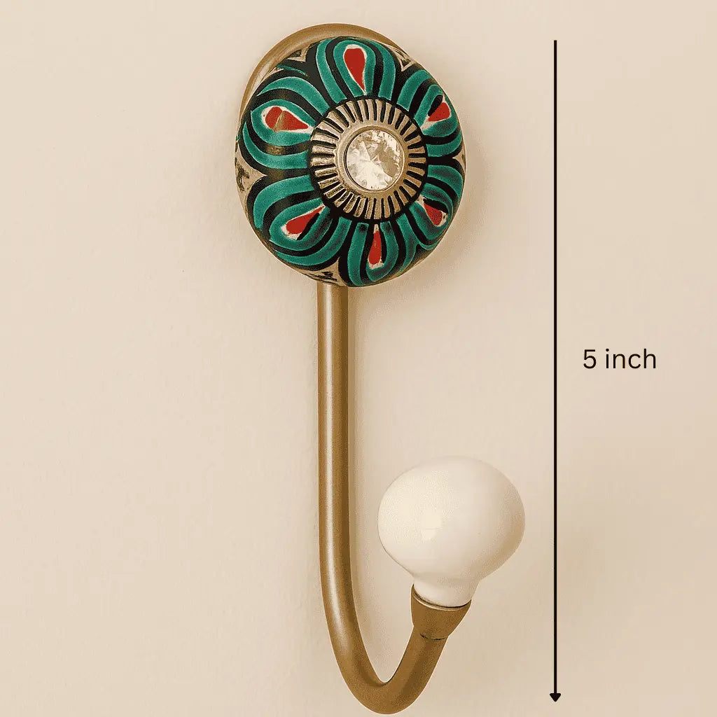 Ceramic wall hooks gold iron base detail
