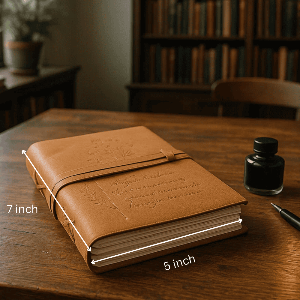 Suede leather journal open showing pages