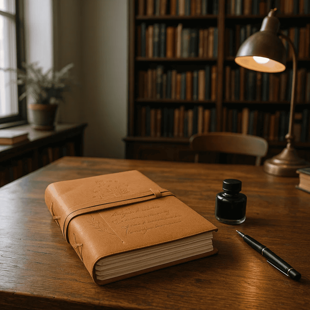 Suede leather journal side view