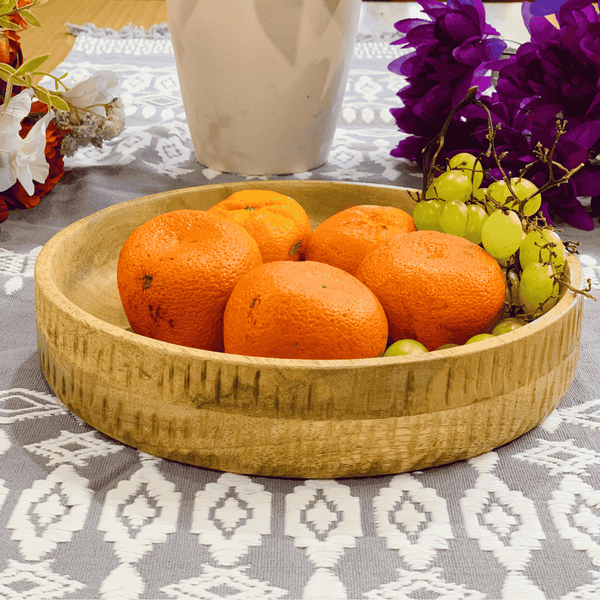 Carved Wood Platter | Hand-Carved Mango Wood Rustic Serving