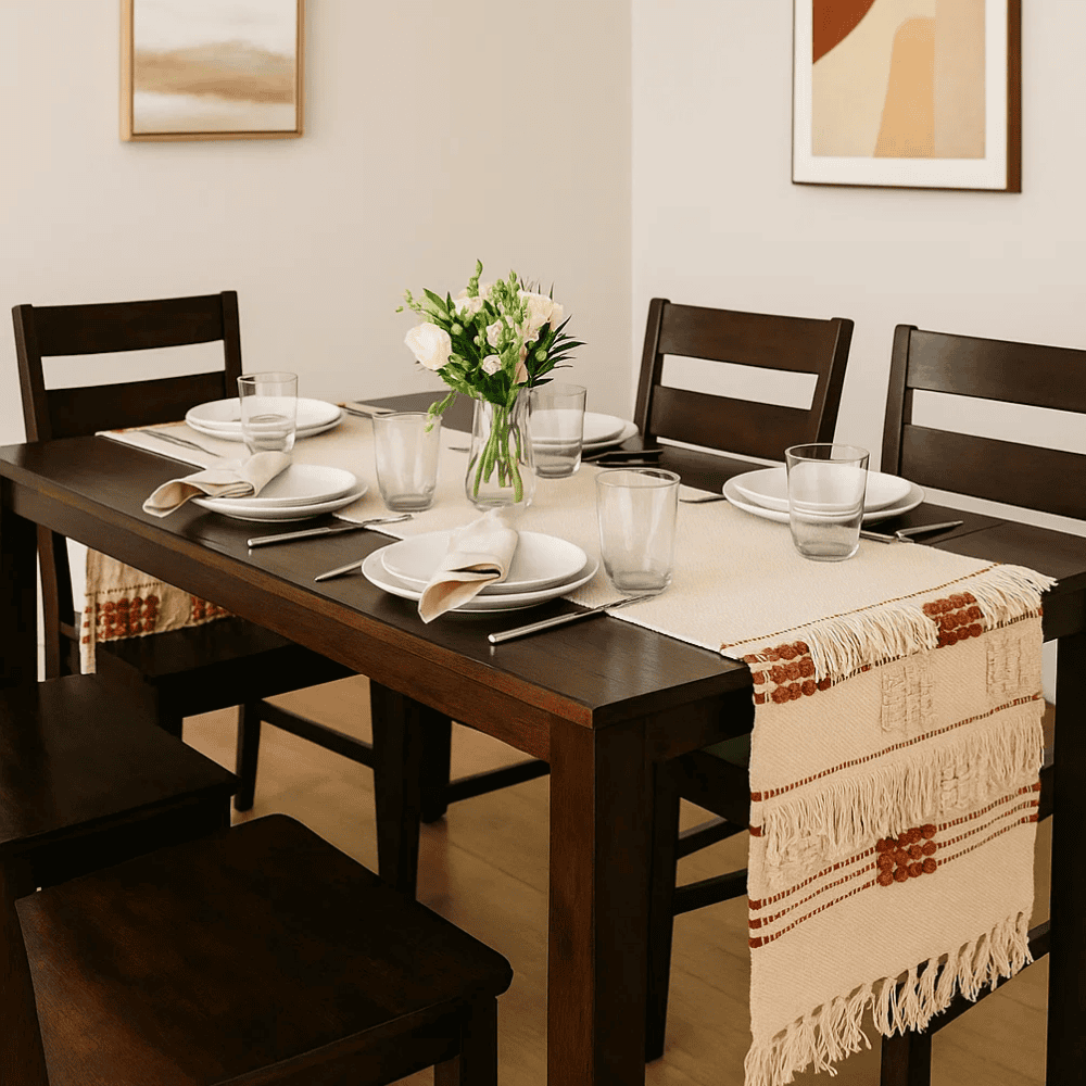 Bohemian table runner styled on a dining table