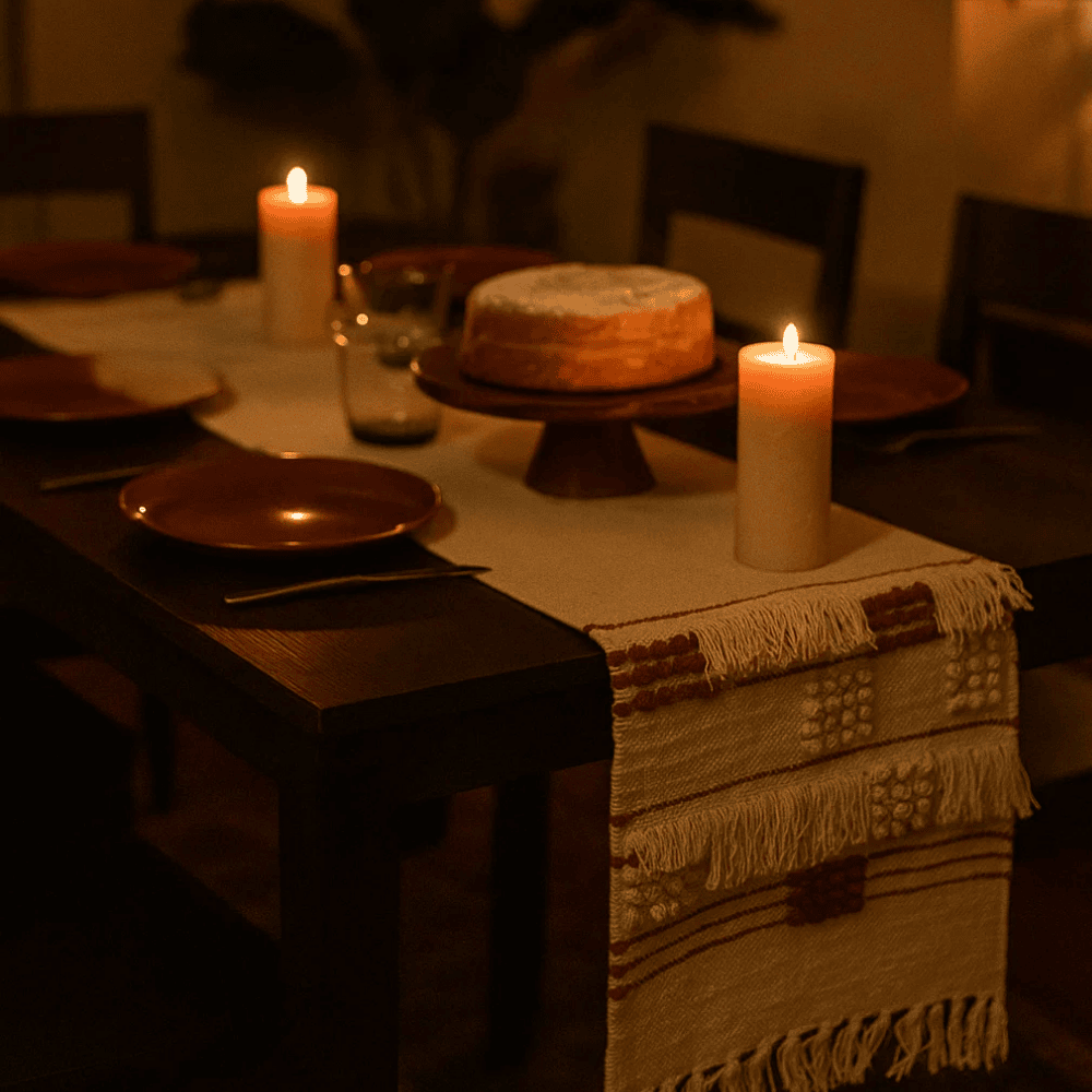Bohemian table runner at an angle