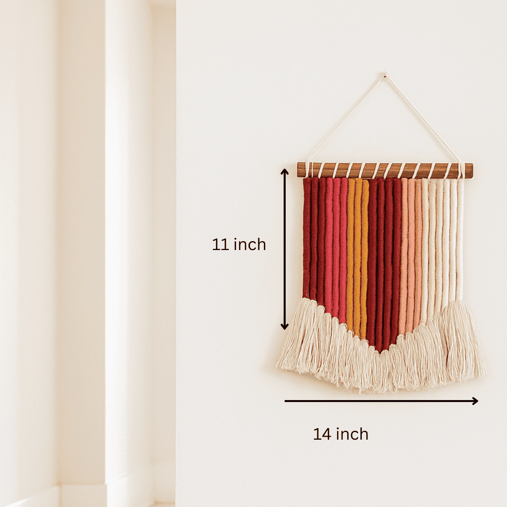 Tasseled rope wall hanging shown at an angle