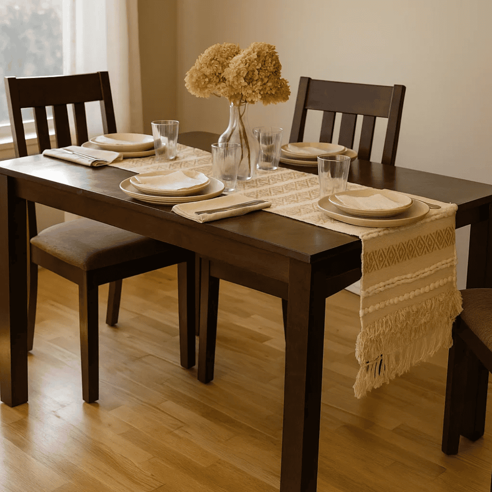 Brown table runner weave detail