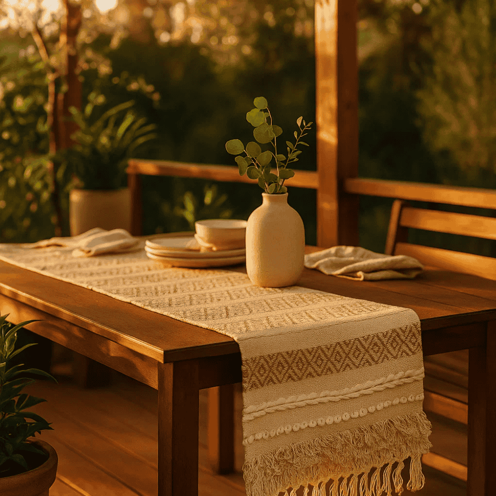 Brown table runner at an angle