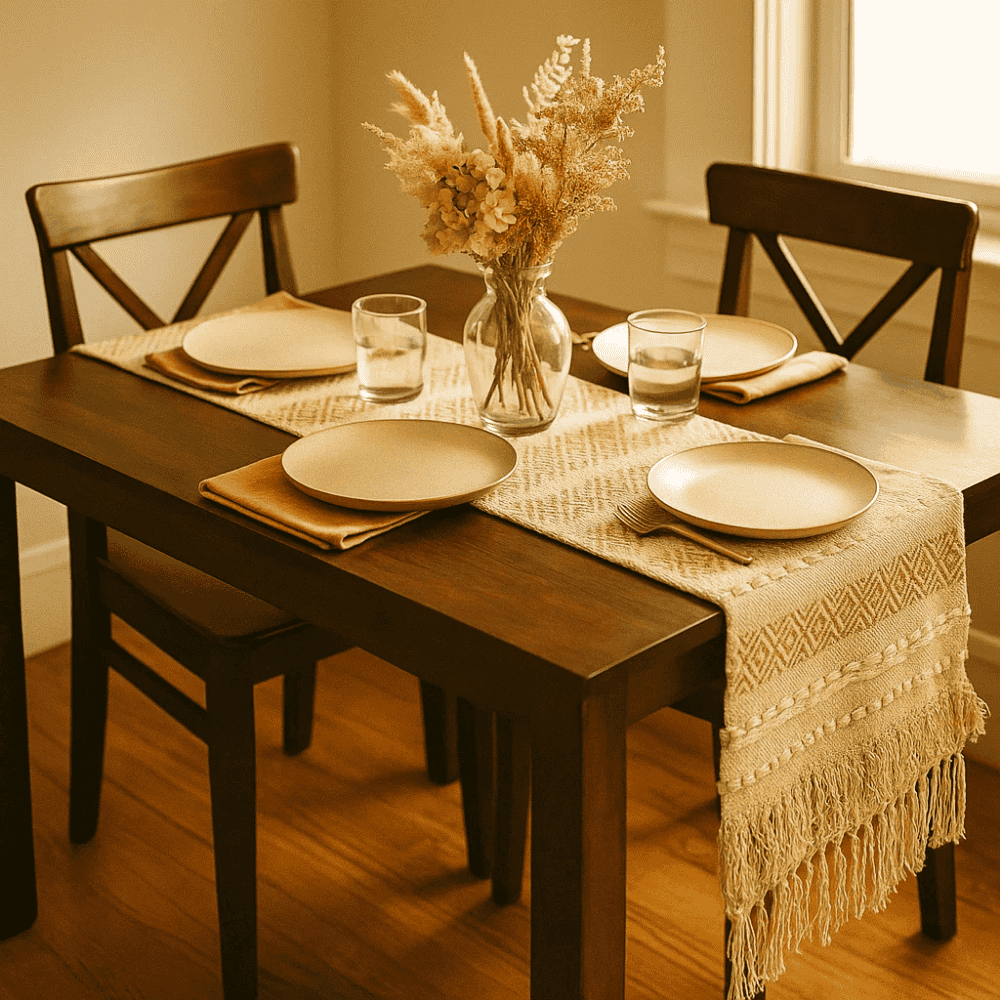 Brown table runner edge detail