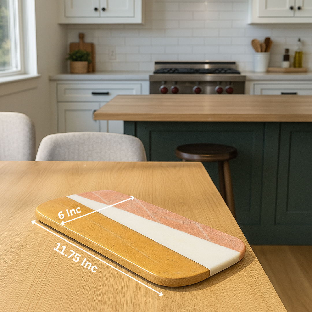 Striped marble cheeseboard angled view