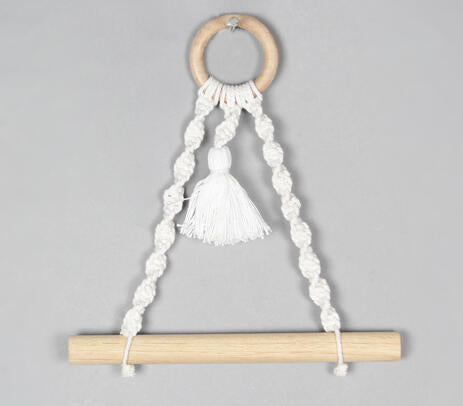 Cotton Macrame & Wood Hanging Toilet Roll Holder detail 6