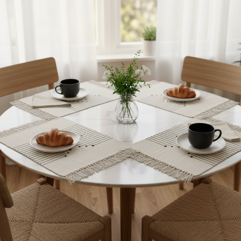 Minimal cotton placemats stack detail