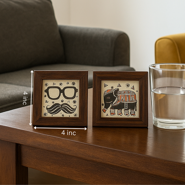 Hand Painted Coasters | Quirky Framed Set of 2 Art Decor