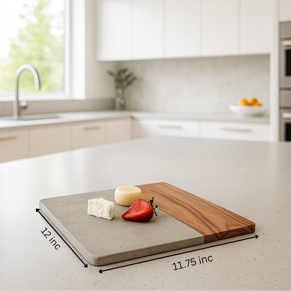 Concrete Cheese Board | Acacia Wood Hand Cut | Gleemium