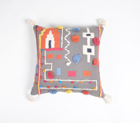 Abstract embroidered cushion cover in a styled room