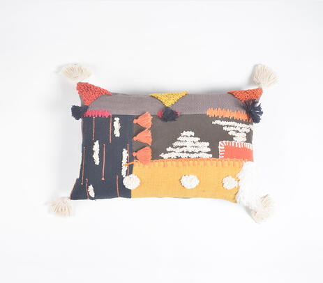 Grey embroidered lumbar cushion cover paired with other cushions
