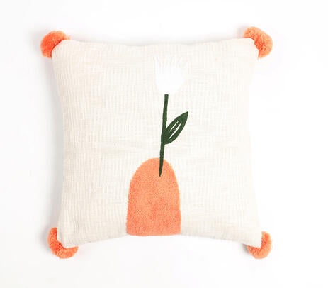 Tulip embroidered cushion cover paired with other cushions
