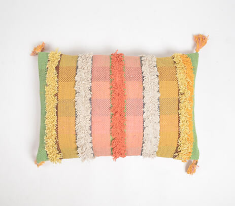 Tufted striped cushion cover concealed zip detail