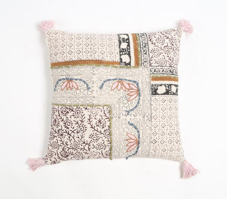 Geometric-Floral Cotton Cushion Cover – Hand Printed