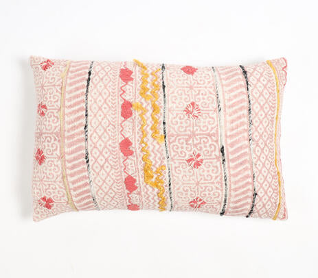 Maximal lumbar cushion cover in a maximalist room
