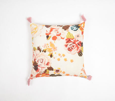 Velvet floral cushion cover paired with other cushions