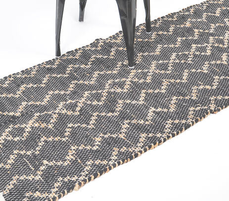 Handwoven Black Jute Rug – Chevron Patterned Artisan Floor Decor