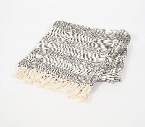 Greyscale throw blanket lifestyle shot