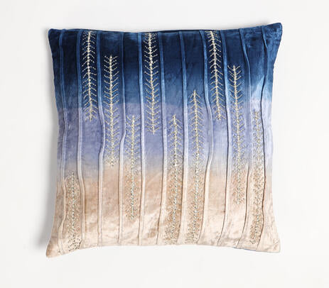 Embroidered velvet cushion cover paired with other cushions