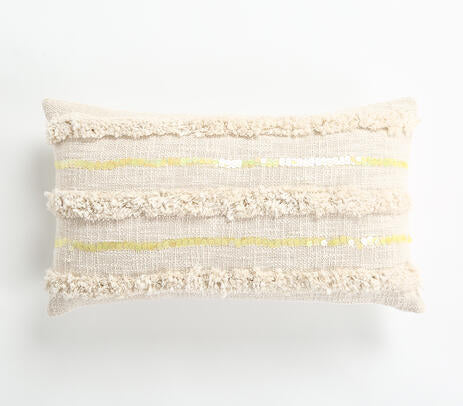 Shaggy Sequinned Lumbar cotton Cushion Cover