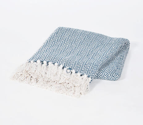 Blue chevron throw blanket lifestyle shot