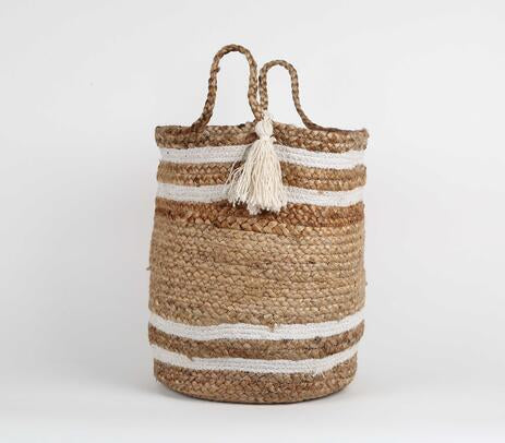 Striped jute basket full view