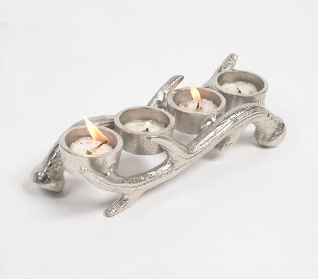 Silver reindeer horn tealight holder product photo on white